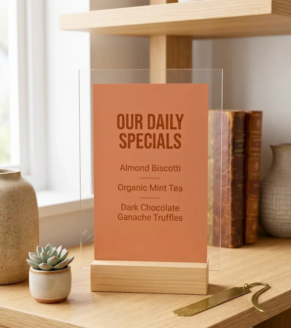 Acrylic Display Stand with Wooden Base